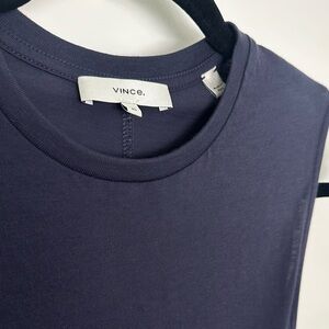 Vince Navy Cotton Sleeveless Side Slit Midi Dress